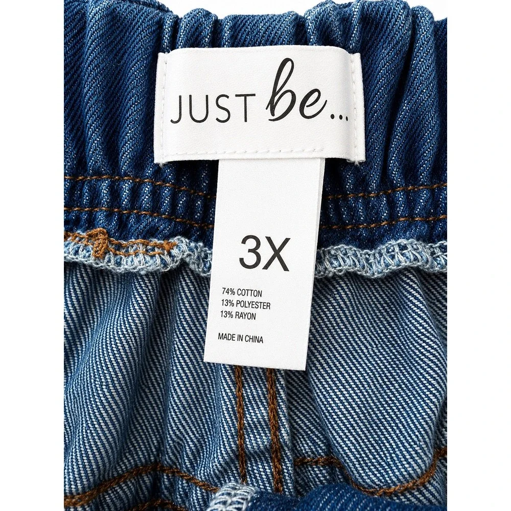 Just Be Womens Plus Size 3X Wide Leg Denim Jeans Dark Wash Elastic Waist Pull On